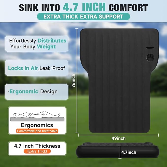 Model Y Mattress for Tesla, Inflatable SUV Mattress for Portable Camping Mattress Foldable Air Mattress with Air Pump and Storage Bag for Tesla Model Y and SUV Travel, Black