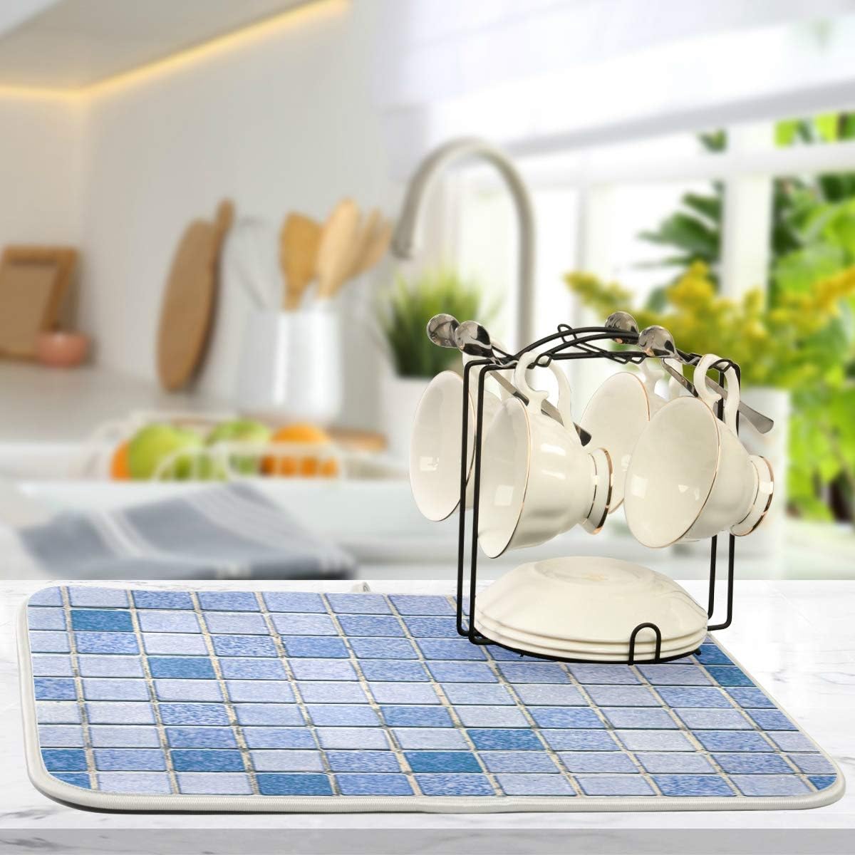 Super Absorbent Dish Drying Mat, Microfiber Fast-Drying Dish Mat, 24" x 18", Kitchen Dish Drying Pad Mosaic Pattern…