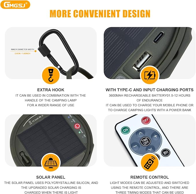 2 PCS Solar Camping String Lights,40.45FT Fairy String Lights with 10 Lighting Modes,Waterproof Camping Lamp with Remote Control,Solar Power and USB Rechargeable Camping Lights for Yard Hiking