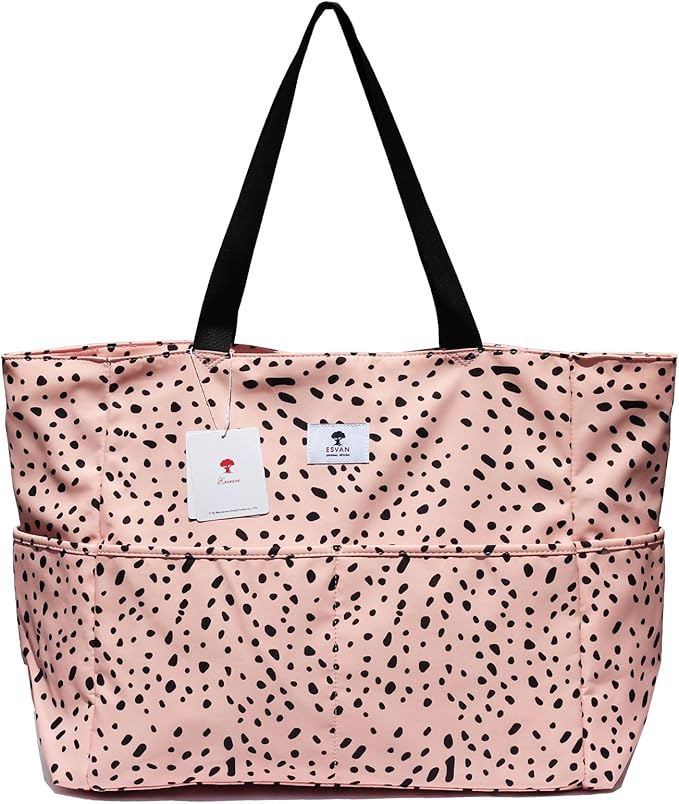 ESVAN Large Foldable Beach Bag for for Women with Dry Wet Compartment Waterproof Sandproof Travel Gym Picnic Handbag