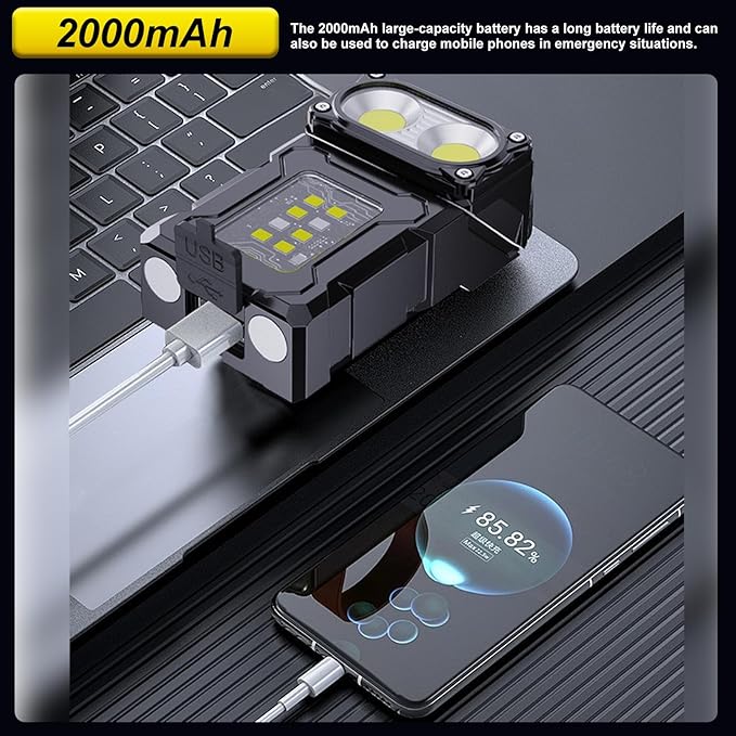 Mini LED EDC Tactical Flashlight - Multifunctional Outdoor Flashlight for Night Working, Running, Camping, Fishing, Hiking, USB C Charging Warning Flash Light Mobile Phone Emergency Power Bank