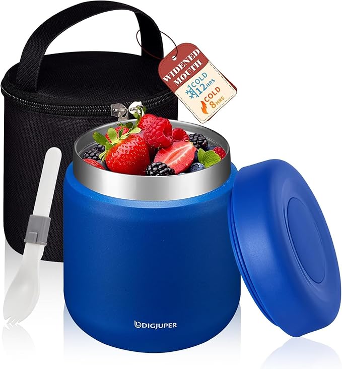 17oz Thermo Food Container w/Lunch Bag - Large Wide Mouth Thermal for Hot Food with BPA-free Folding Spoon, Leak-Proof Soup Jar Lunch Box for Kids Adults School Outdoors