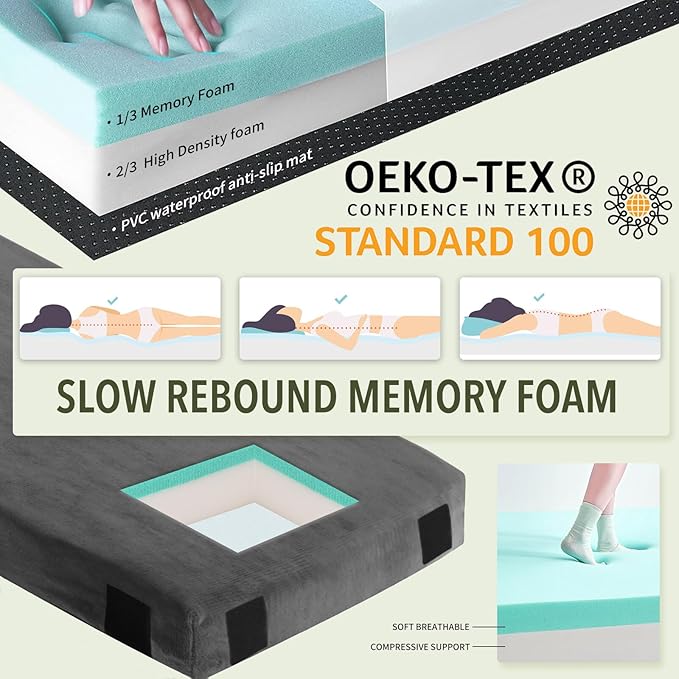 3 Inch Thick Memory Foam Sleeping Pad Camping Mattress,Portable Roll up Mattress-Car/Tent/Cot/Floor,Comfortable Sleeping Mats for Guests Kids Adult Sleepover