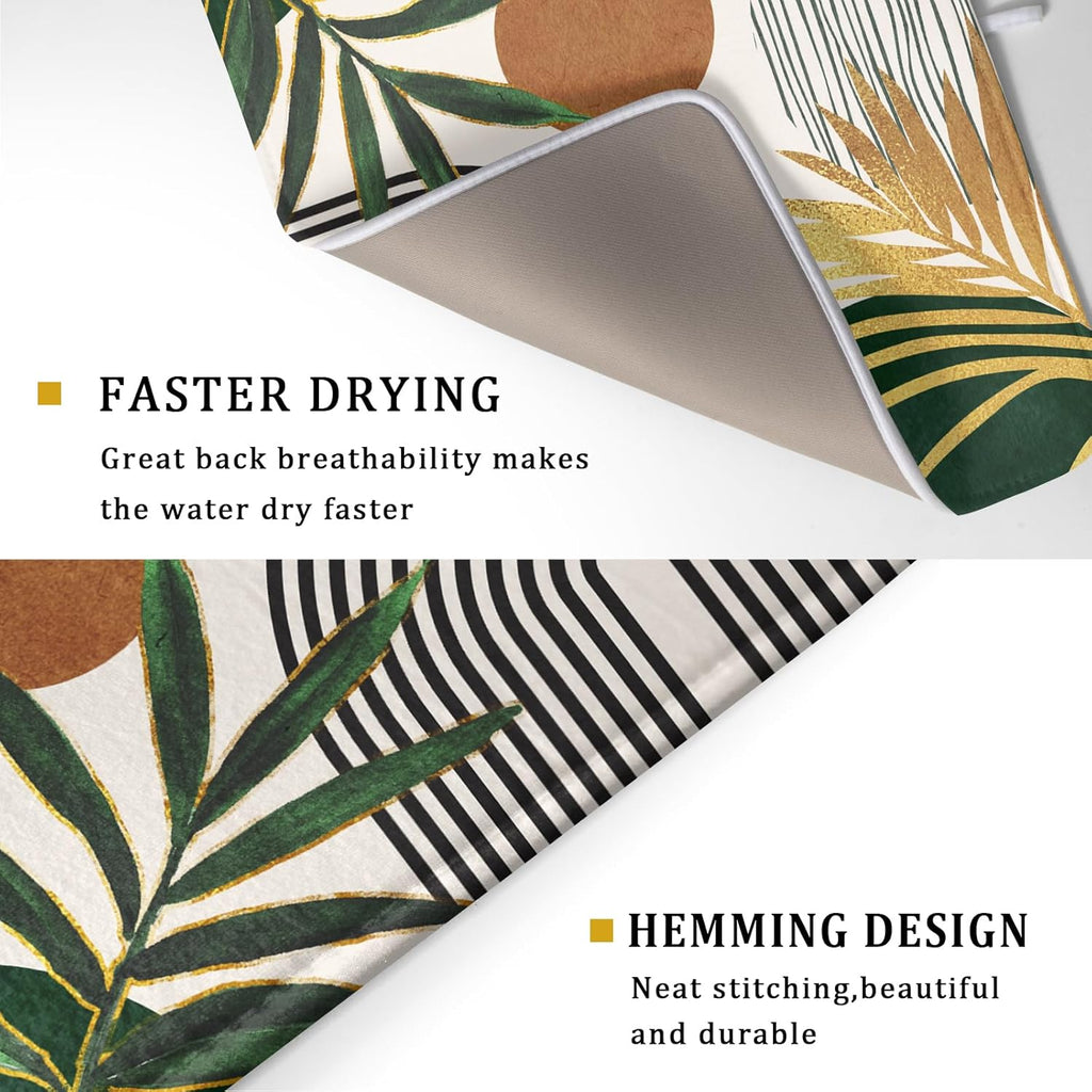 Boho Leaves Dish Drying Mat 18x24 inch Mid Century Absorbent Drainer Rack Mats Fast Dry Bottles Dish Dry Pad Protector Kitchen Accessories