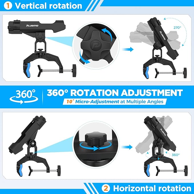 PLUSINNO 1/2/4 Pack Fishing Rod Holders for Boat, Fishing Rod Holder with Enlarge Clamp, Innovative Dual-V Shaped Design, Fit Round/Square Tube Boat Fishing, Fishing Gear, Fishing Gifts for Men