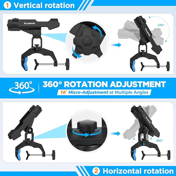 PLUSINNO 1/2/4 Pack Fishing Rod Holders for Boat, Fishing Rod Holder with Enlarge Clamp, Innovative Dual-V Shaped Design, Fit Round/Square Tube Boat Fishing, Fishing Gear, Fishing Gifts for Men