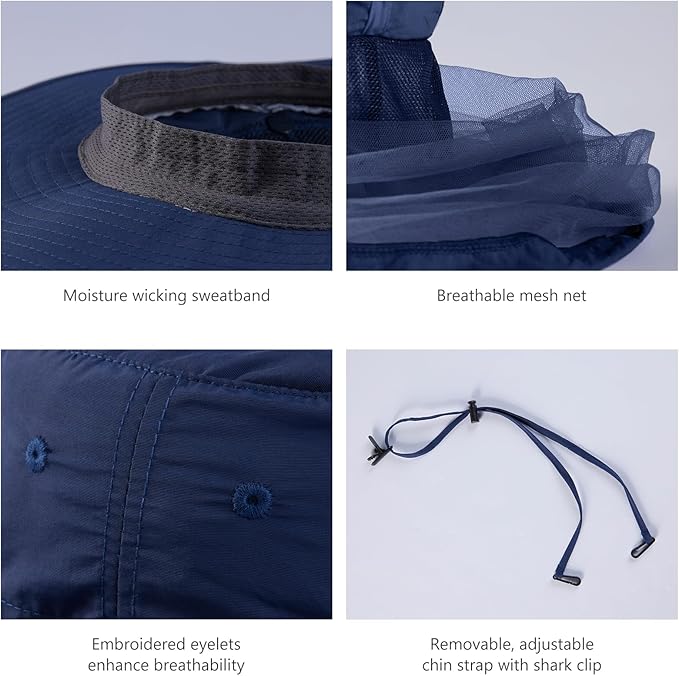 BASSDASH UPF 50+ Mosquito Sun Hat with Hidden Head Net and Neck Flap for Men Women Outdoor Fishing Hiking Camping FH16