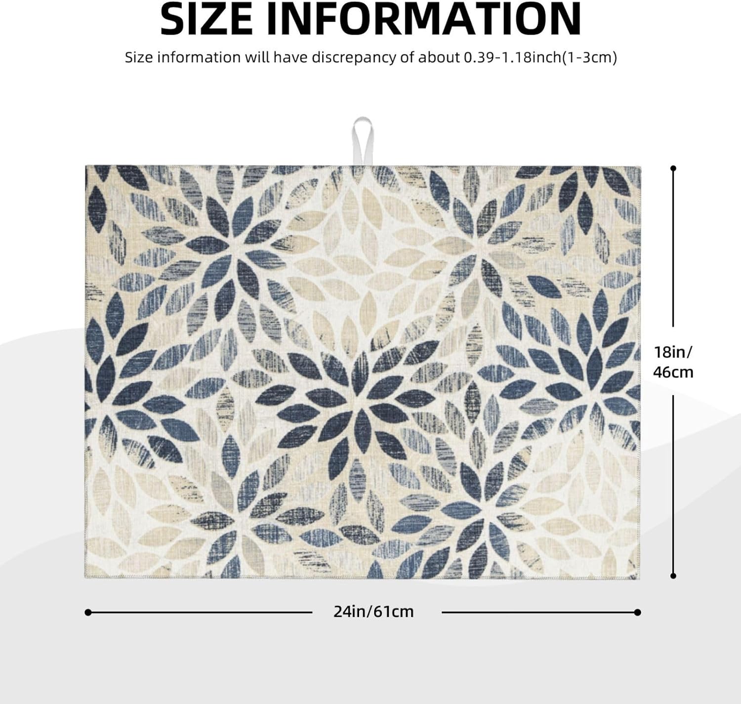 Dahlia Dish Drying Mat 18x24 for Kitchen Counter, Blue Floral Decorative Absorbent Coffee Mat Dish Drying Pad Coffee Bar Dish Drainer Rack Mat Drainer Mat