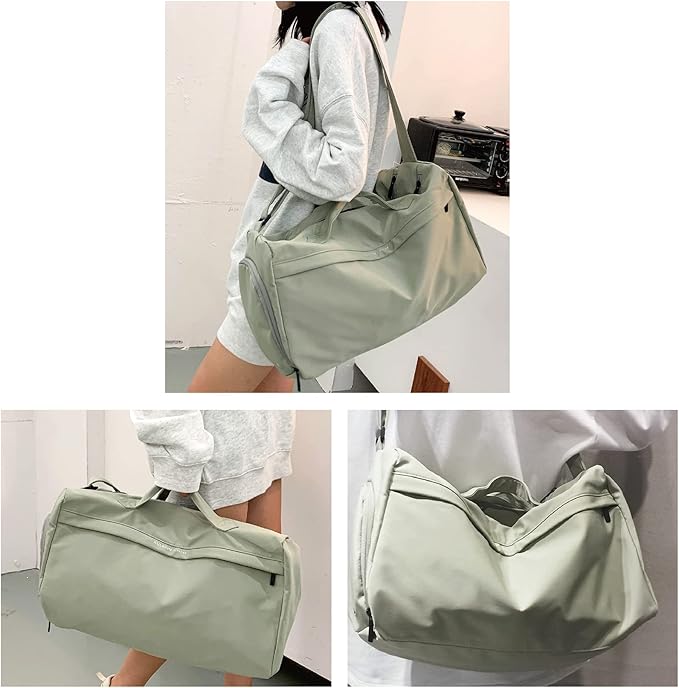 Sports Gym Bag for Women, Travel Workout Duffel Overnight Shoulder Bags with Shoes Compartment and Wet Pocket Lightweight Weekend Waterproof Mint Green