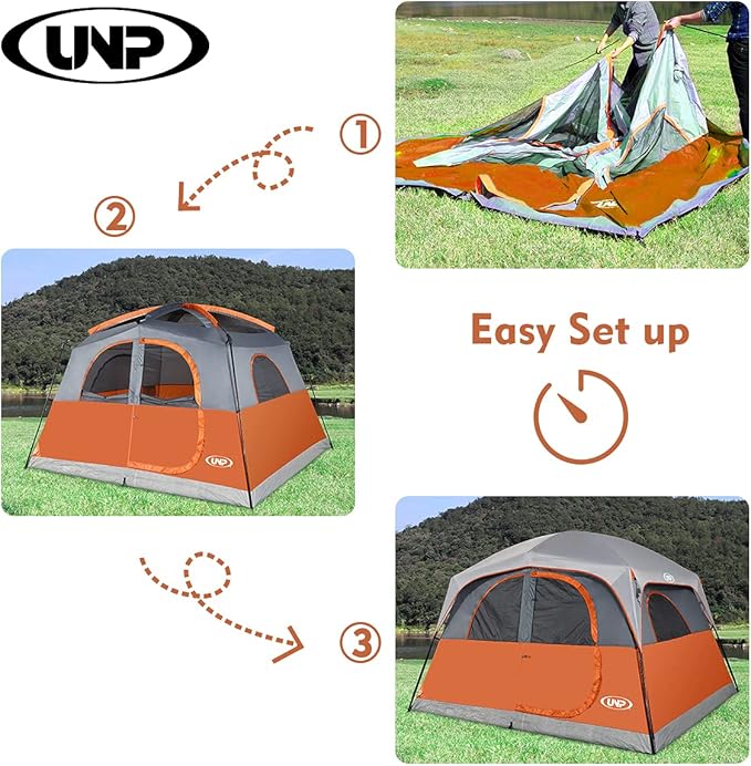 UNP Tents 6 Person Waterproof Windproof Easy Setup,Double Layer Family Camping Tent with 1 Mesh Door & 5 Large Mesh Windows -10'X9'X78in(H)