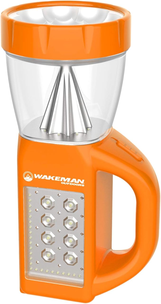 Wakeman LED Lantern Flashlight Combo - Portable 3-in-1 Lightweight Lamp with Side Panel Light for Camping, Hiking & Emergencies Outdoors (Orange)