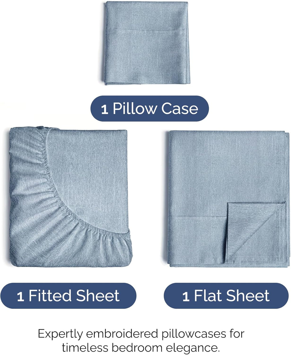 Twin Size 3 Piece Sheet Set - Comfy Breathable & Cooling Bed Sheets Set - Hotel Luxury Bedding for Women, Men, Kids, Teens, Boys & Girls - Deep Pockets, Soft & Wrinkle Free - Blue (Heathered Sheets)