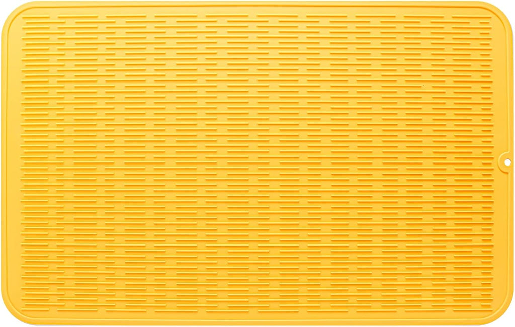 Silicone Dish Drying Mat for Multiple Usage,Easy clean,Eco-friendly,Heat-resistant Silicone Mat for Kitchen Counter or Sink,Refrigerator or Drawer Liner Yellow 3XL 28 inches x 18 inches