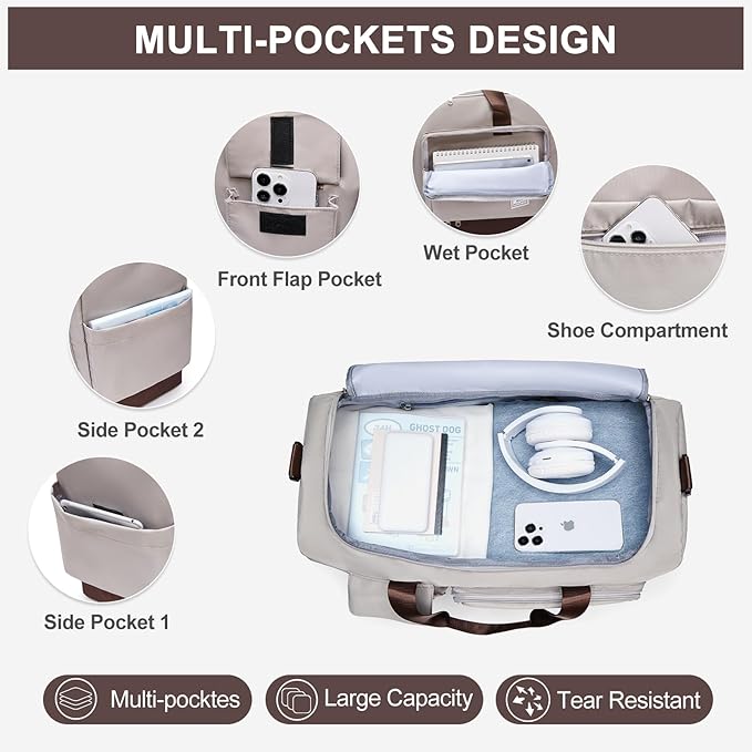 Small Gym Bag for Women, Travel Duffle Bag Carry On Weekender Bag with Shoe Compartment