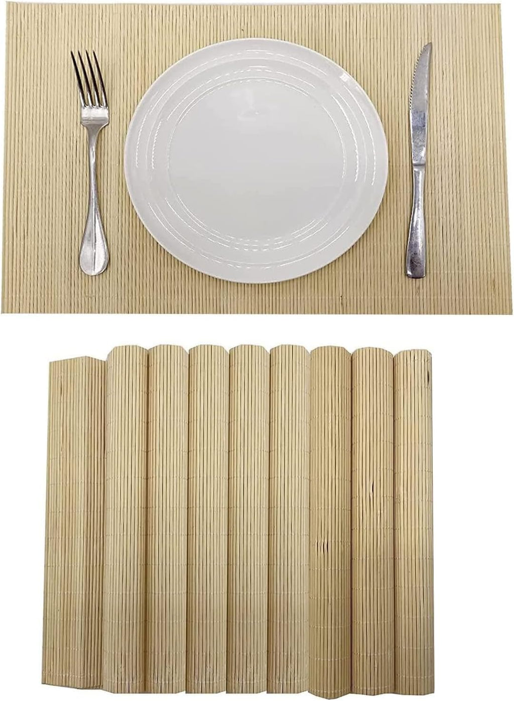 ANDSTAR Bamboo Placemats Set of 8 Waterproof - 12x18 Inch Reusable Table Mats for Dining, Eco-Friendly Heat Resistant Dishwasher Safe Kitchen Decor, Farmhouse Style Home Gift (Natural Color)