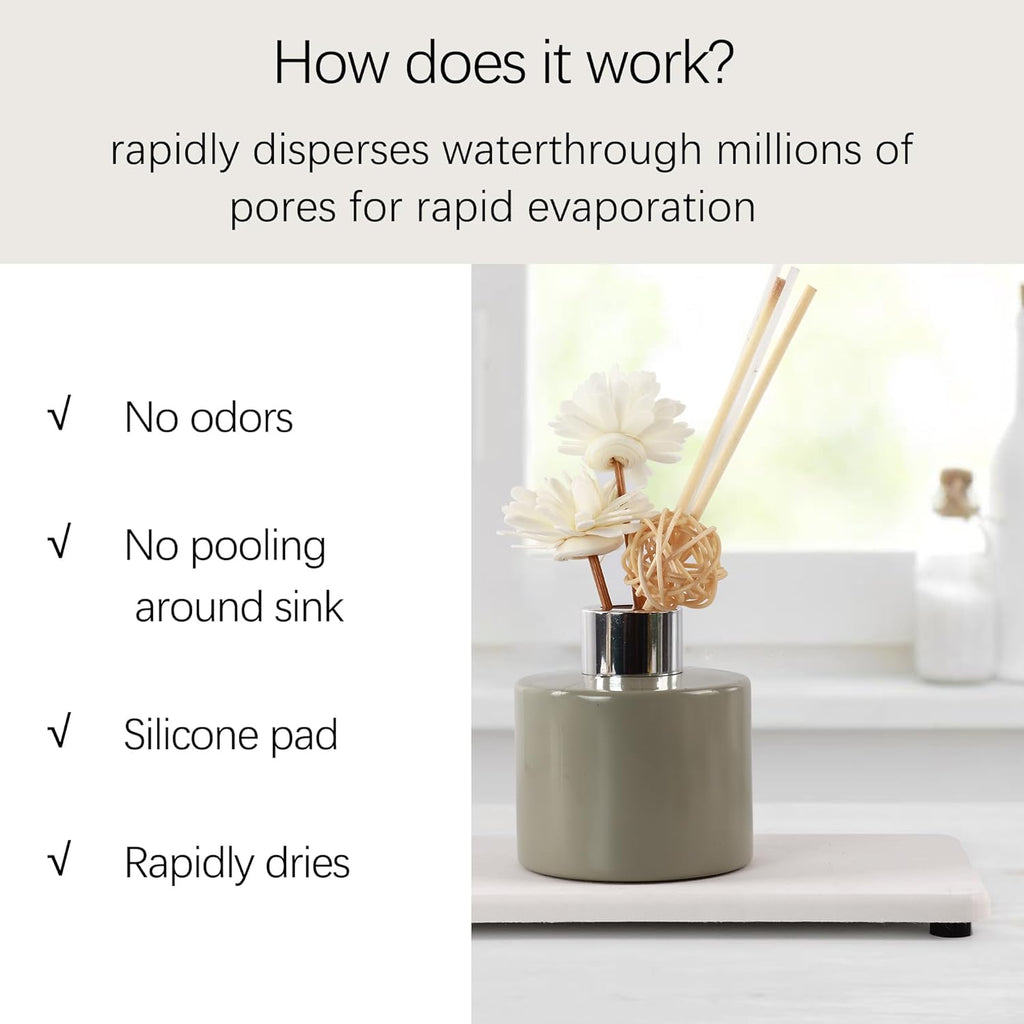 2 Pcs Water Absorbing Stone Trays, Kitchen/Bathroom Sink Soap Dish, Diatomite Tray Used for Hand Soap & Cosmetic Bottles in The Modern Home, 4" W x 8.3" L, White