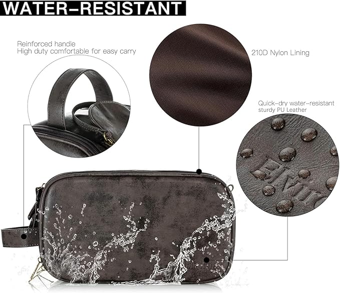 Elviros Toiletry Bag for Men, Large Travel Shaving Dopp Kit Water-resistant Bathroom Toiletries Organizer PU Leather Cosmetic Bags