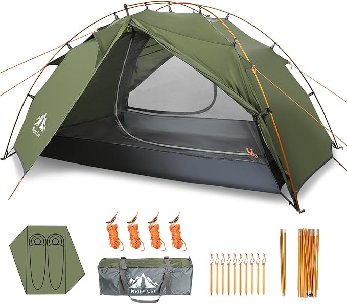 Night Cat Backpacking Tents 2 Persons Fast Setup Hiking Camp Tent with Foldable Pole Double Layers Two Doors Waterproof Lightweight Compact 7x4.4ft