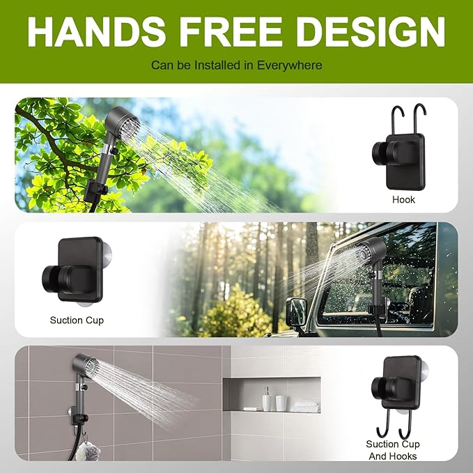 Rechargeable Camping Shower Pump, 9000mAh Portable Shower for Camping, 4 Sprayer Modes Electric Outdoor Shower Head IPX7 Waterproof USB Battery Powered Kit with 5 Gallon Bucket&Foot Pad