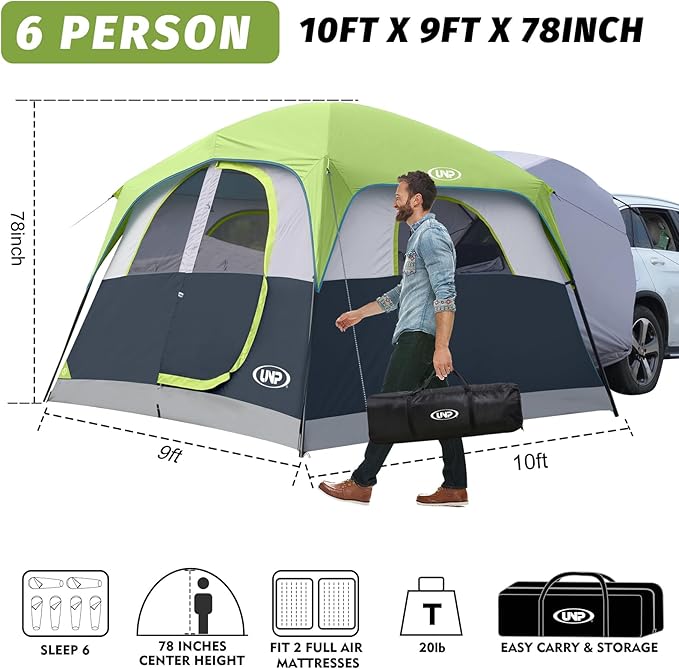 UNP SUV Tent for Camping, 6-Person SUV Tailgate Tent - Easy Set Up with Rainfly, 10'x9'x78in(H)