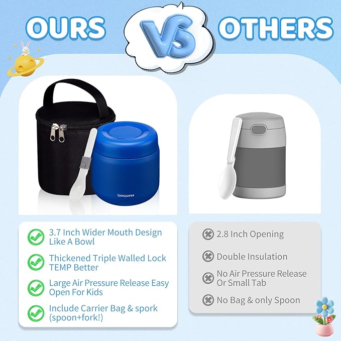 12OZ Thermo-Food-Container w/Lunch Bag - Toddler Boy Kid Wide Mouth Thermal for Hot Food with BPA-free Folding Spoon, LeakProof Soup Jar Lunch Box for School Outdoors