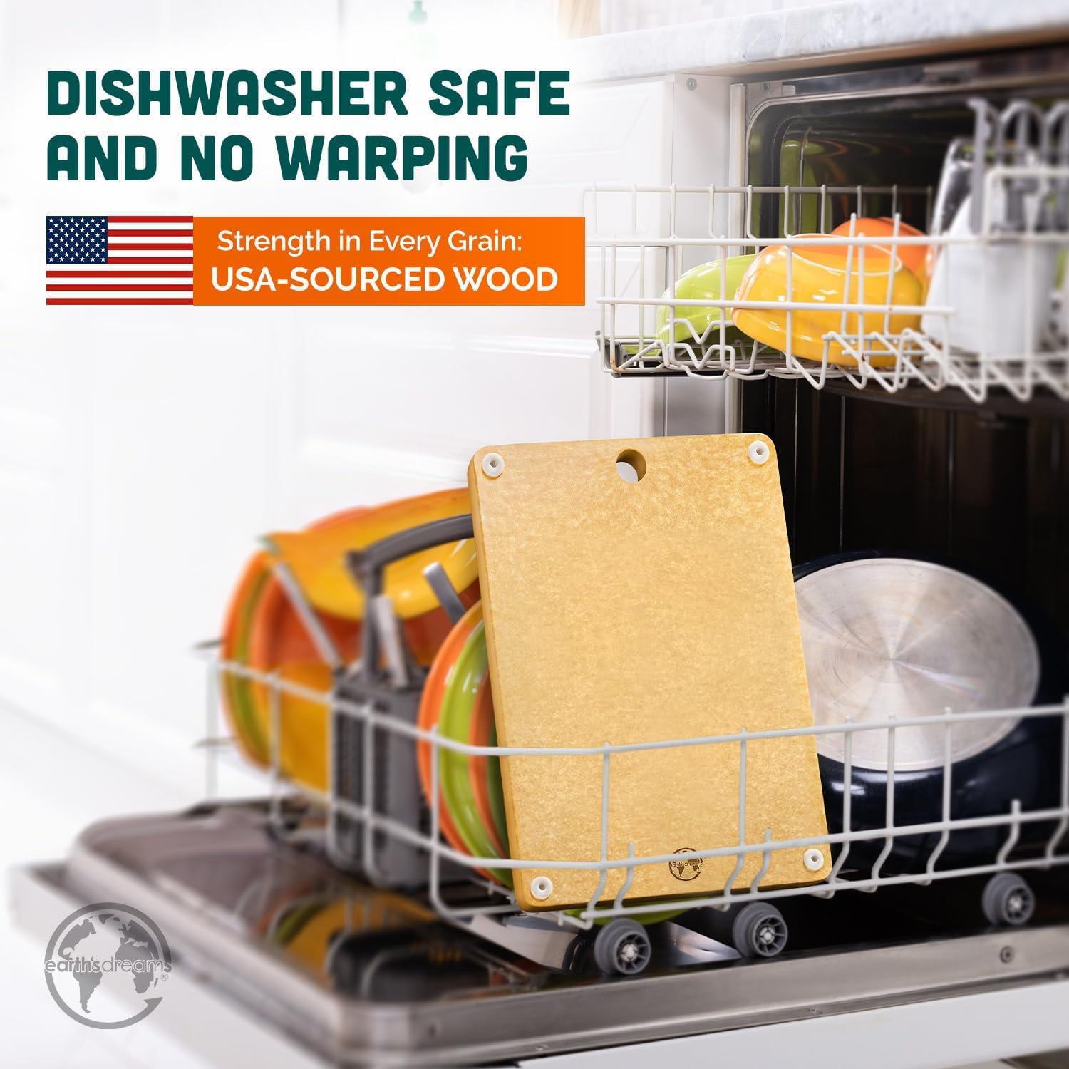 Earth’s Dreams Wood Cutting Board 17x12 Extra Large - Charcuterie Board, Non-Plastic, Non-Toxic, Heavy-Duty, Dishwasher Safe (Tan/Blacks)