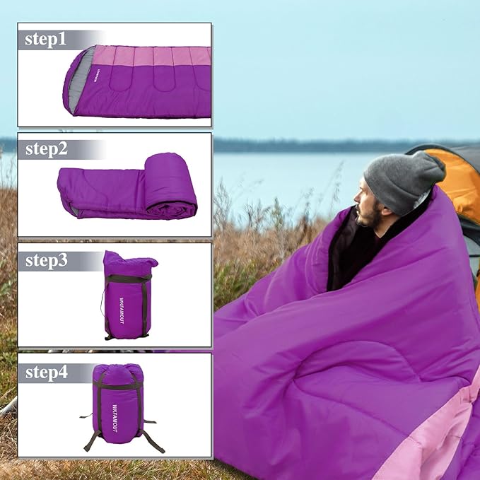 XL 10 Degree Sleeping Bags Waterproof for Adults 350GSM Machine Washable with Compression Sack for 3-4 Season Camping Outdoor