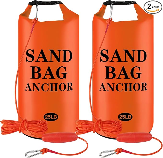 25LB Sand Anchor Bags, Waterproof Dry Bags, 2-in-1 Jet Ski Anchor Bag Kit with Adjustable Buoy for Small Boat Jetski Power Watercrafts Canoes and Kayaks