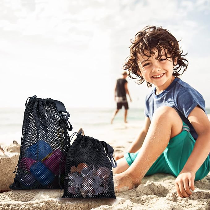 10 PCS With Clips Mesh Drawstring Bags, Portable Nylon Storage Bags for toy,Sports Storage,Outdoor activities etc. (7.9x11.8in)