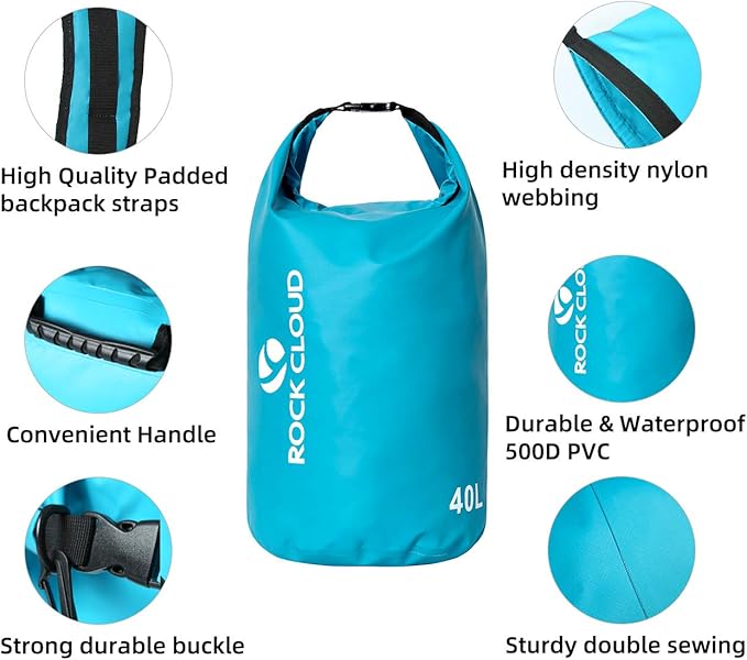 ROCK CLOUD Dry Bag Waterproof 20L Dry Sack for Kayaking Rafting Boating Beach Surfing Swimming Canoe Camping Hiking Fishing Ski, Orange