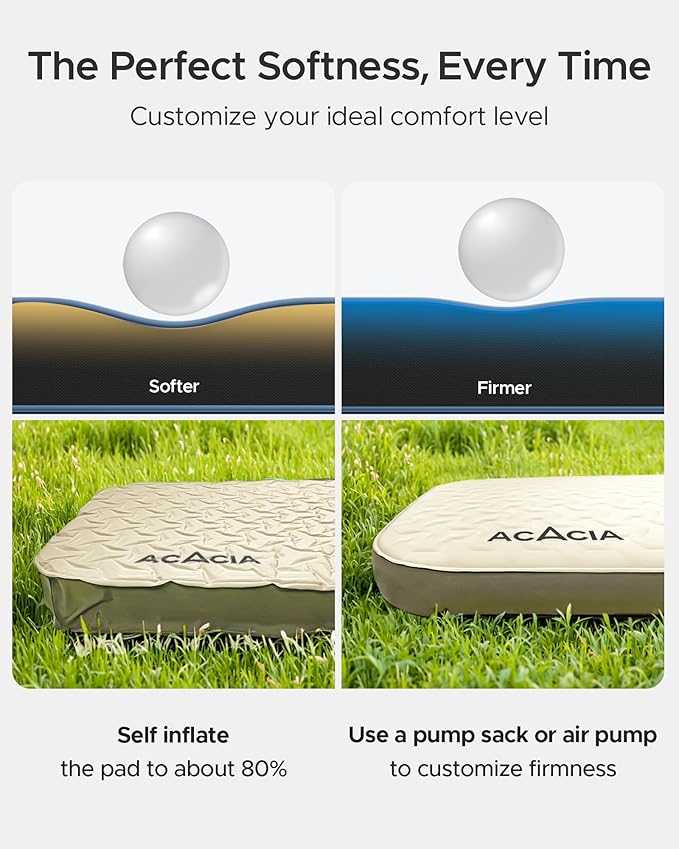 ACACIA 4.3" Thick Self Inflating Sleeping Pad with Foam | Innovative Y-Shaped Telescopic Structure | Ultraportable Camping Mattress | Outdoor Compact Air Mat for Tent Car |