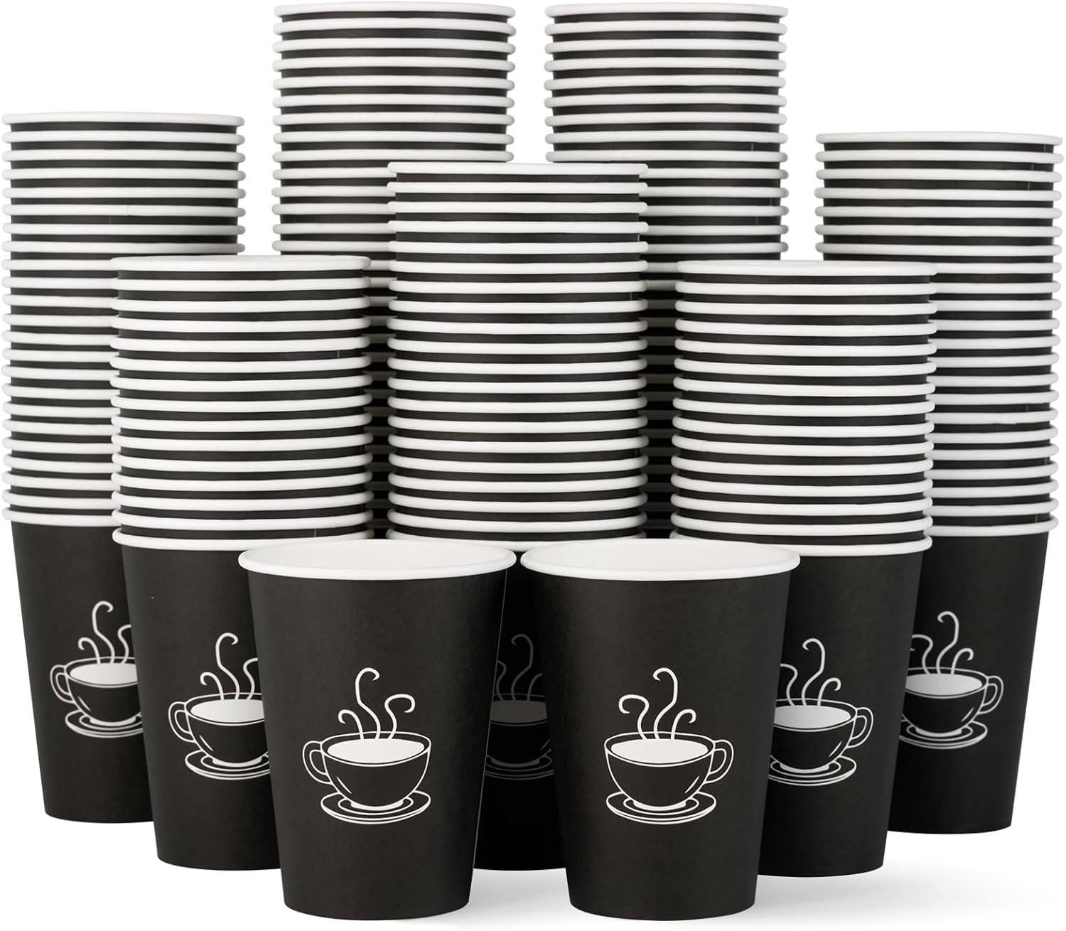 12 oz 210 Pack Paper Coffee Cups, Disposable Black Paper Cups for Hot Drinking, Water, Tea, Used for Cafes, Offices, and Events