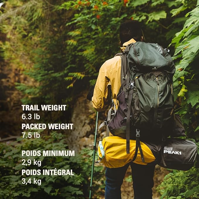 Coleman PEAK1 Premium Backpacking Tent, Waterproof Fabric with 2,000mm Waterhead Rating can Withstand Winds up to 45 MPH; Wide Door, Star View Window, & Footprint Included, 1/2/3/4/6 Person Tent