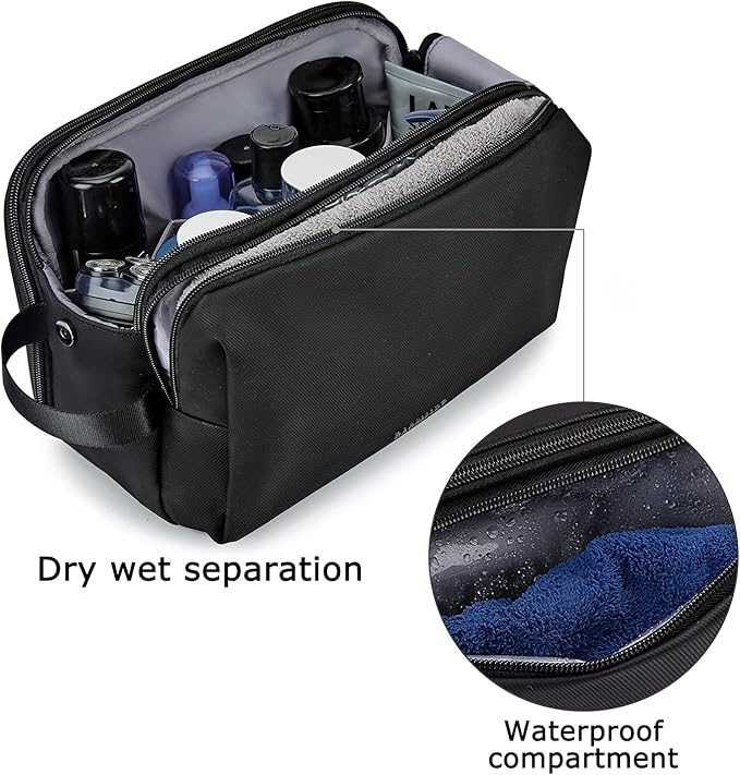 BAGSMART Toiletry Bag for Men, Travel Toiletry Organizer Dopp Kit Water-resistant Shaving Bag for Toiletries Accessories, Door Room Essentials,Black-large