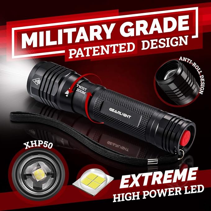 GearLight S2500 LED Flashlight - Extremely Bright, Powerful Tactical Flashlights with High Lumens for Camping, Emergency & Everyday Use