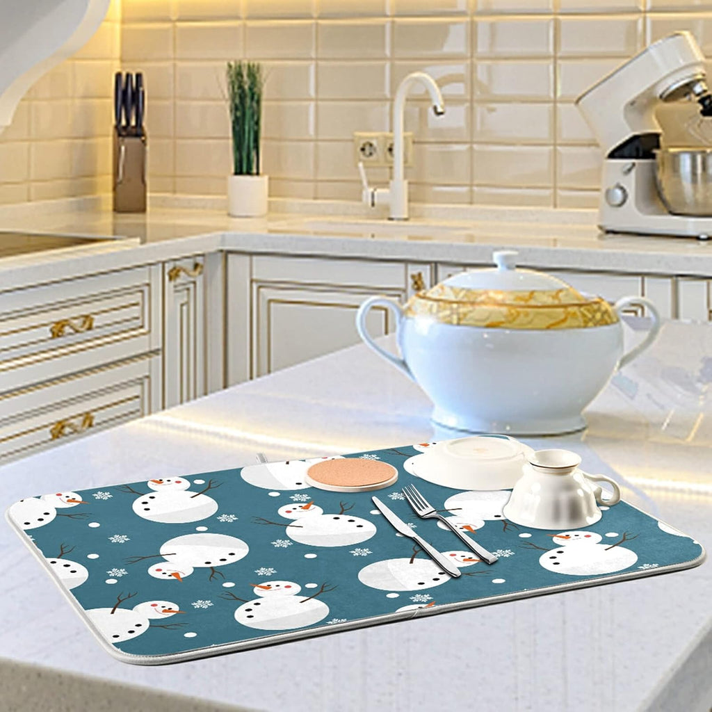 Super Absorbent Dish Drying Mat, Microfiber 23 Fast-Drying Dish Mat, 16" x 18", Kitchen Dish Drying Pad, Snowman Snowflake Cute Christmas Holidays…