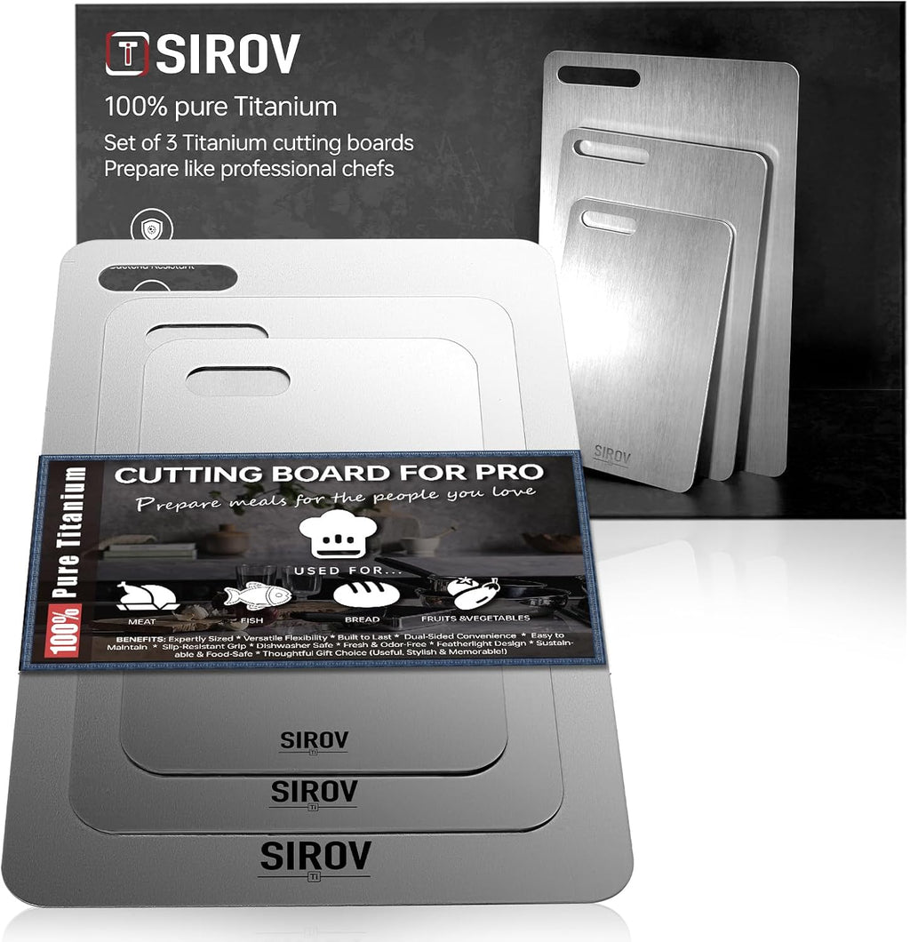 Titanium Cutting Board, 100% Pure Titanium Cutting Boards For Kitchen, Best Non Toxic titanium chopping board, Dishwasher safe, Hygiene and Durability for Meat, Fruit, and Vegetables (3PCS)