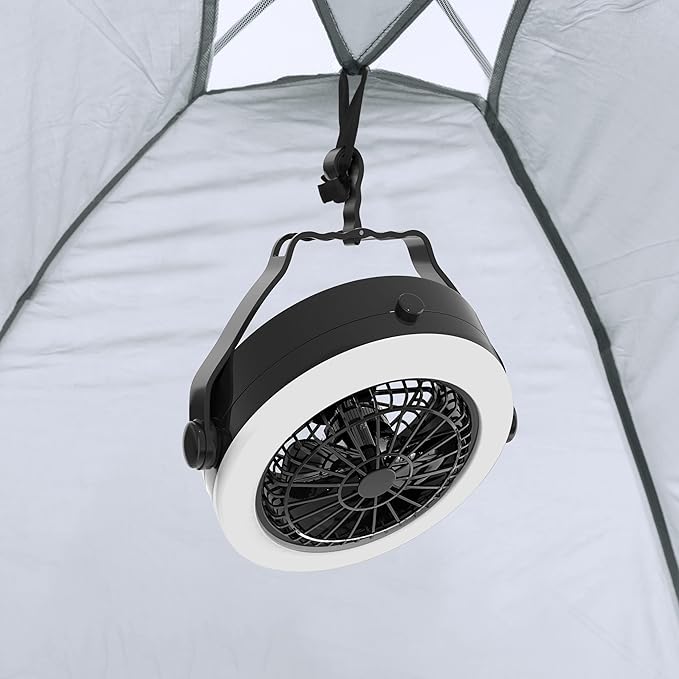 2-in-1 Camping Lantern with Fan Set - Set of 2 Portable Camping Lights with 12 Bright LED Bulbs, USB, and Rechargeable Battery by Wakeman