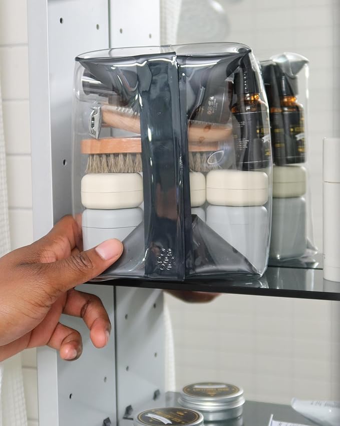 Cadence Parcel - Clear Dopp Kit with Magnetic Closure - Durable and Leak-Resistant Travel Toiletry Kit - TSA-Compliant & Modular Design - Small Hygiene Bag for Travel Essentials - 1 Qt - Ink