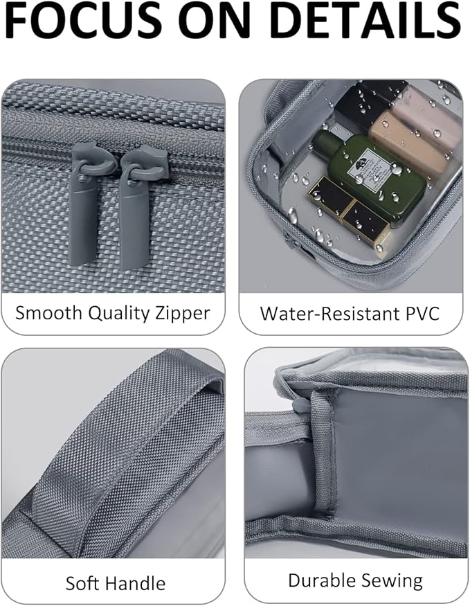 Moyad TSA Approved Clear Toiletry Bag with Handle, 3 Pack Quart Size 3-1-1 Liquids Pouch for Travel, Transparent Makeup & Cosmetic Organizer for Women Men, Grey
