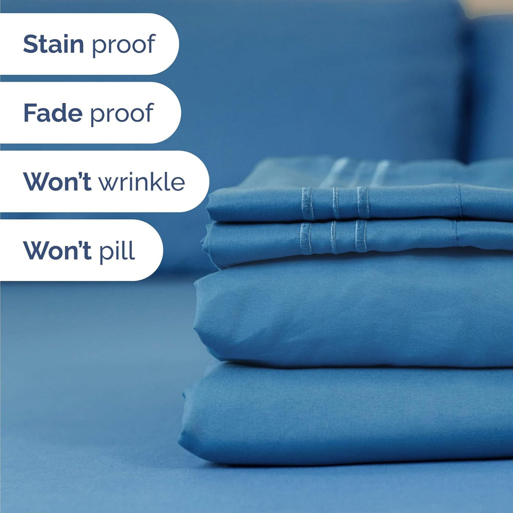 Twin Size 3 Piece Sheet Set - Comfy Breathable & Cooling Bed Sheets Set - Hotel Luxury Bedding for Women, Men, Kids, Teens, Boys & Girls - Deep Pockets, Soft and Wrinkle Free - Oeko-Tex - Denim Blue