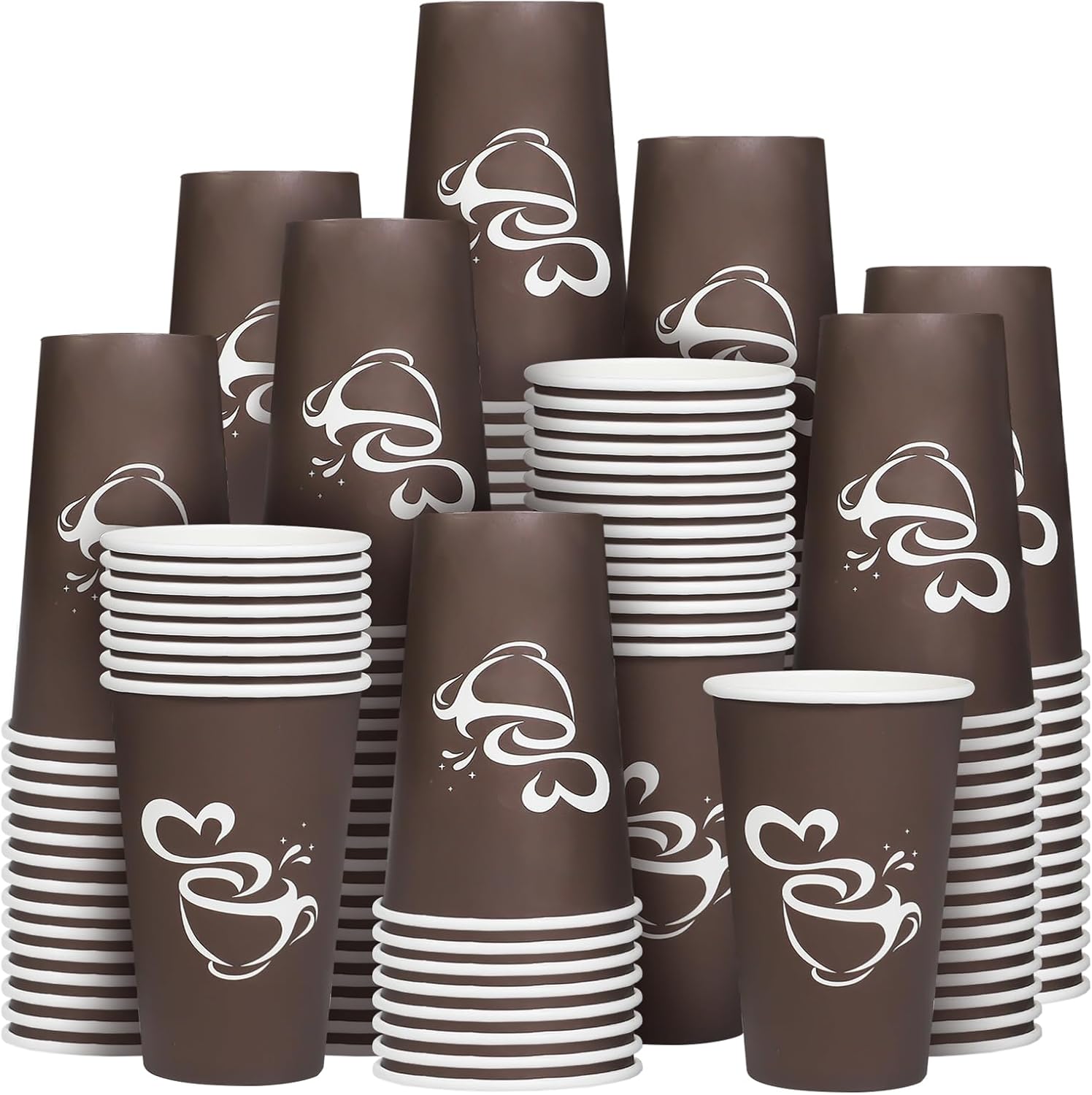 180 Count 16 oz Paper Coffee Cups, Disposable Drinking Cup for Hot or Cold Beverage, 16 ounce Brown Coffee Cups for Party, Home, Travel, Picnic