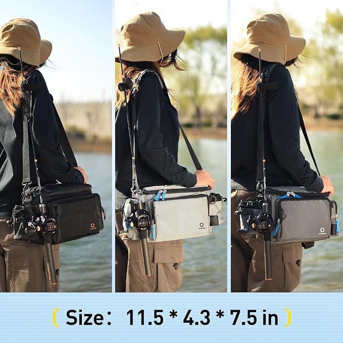 Small Fishing Bag with Rod Strap, Small Tackle Bag – Tackle Boxes & Gear,Portable & Lightweight, Move Freely, Cast Smoothly - Fishing Gifts for Men (Large - Dark Grey)