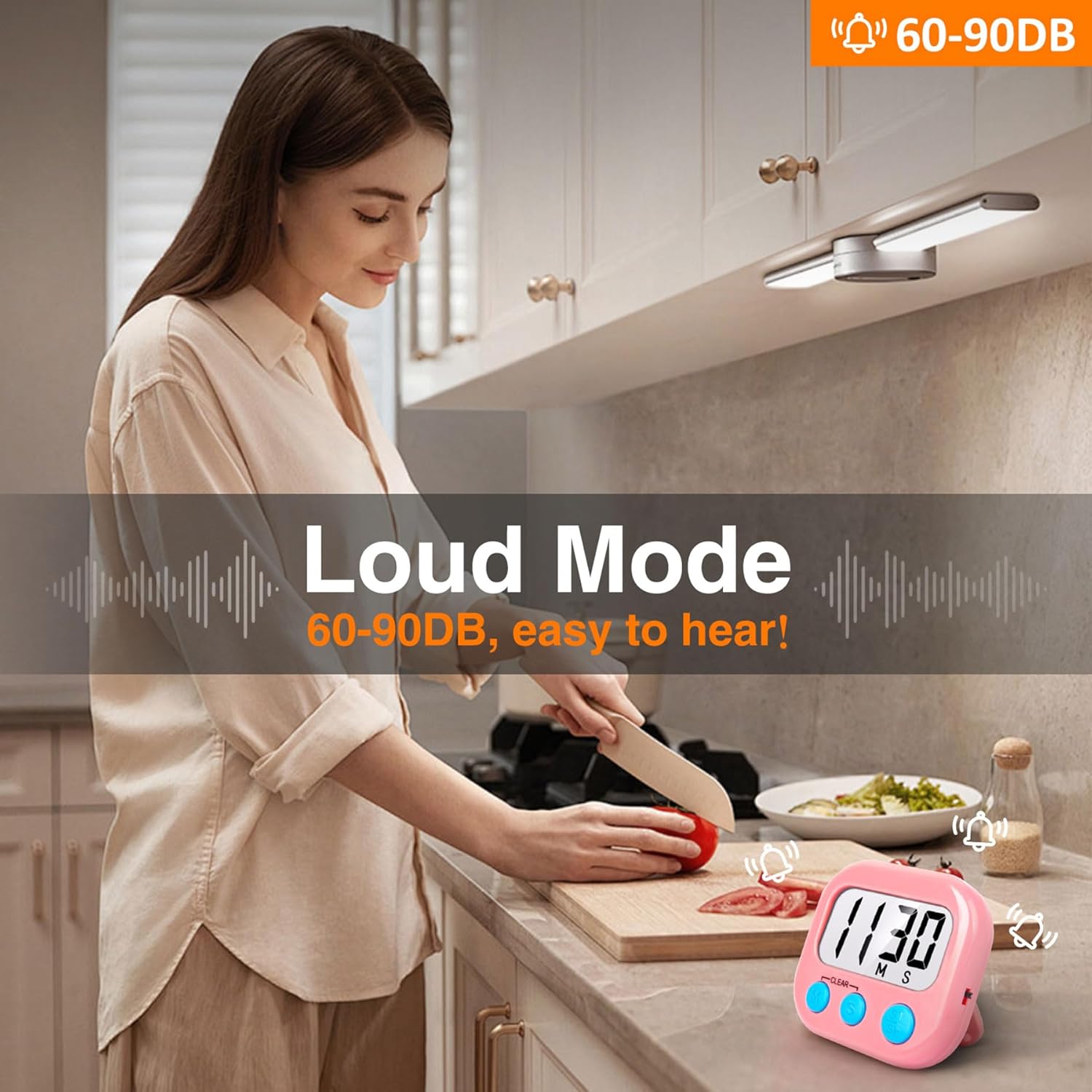 2 Pack Kitchen Timers Loud Ring Digital Timers for Cooking Magnetic Pink