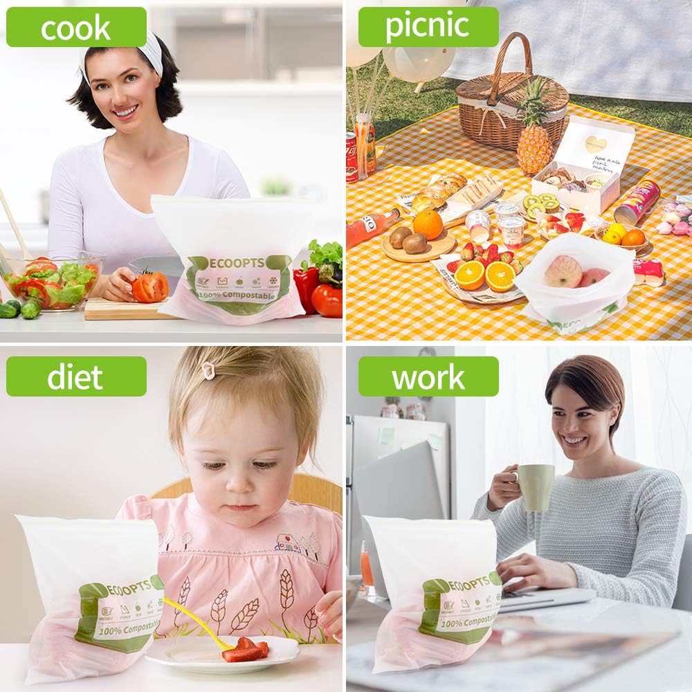 100% Compostable Large Gallon Zip Bag | ECO-Friendly Food Storage Bags | Freezer Bag | Plant-Based BPA-free | Seal well for Fruit,Food and Snack (1, Large)