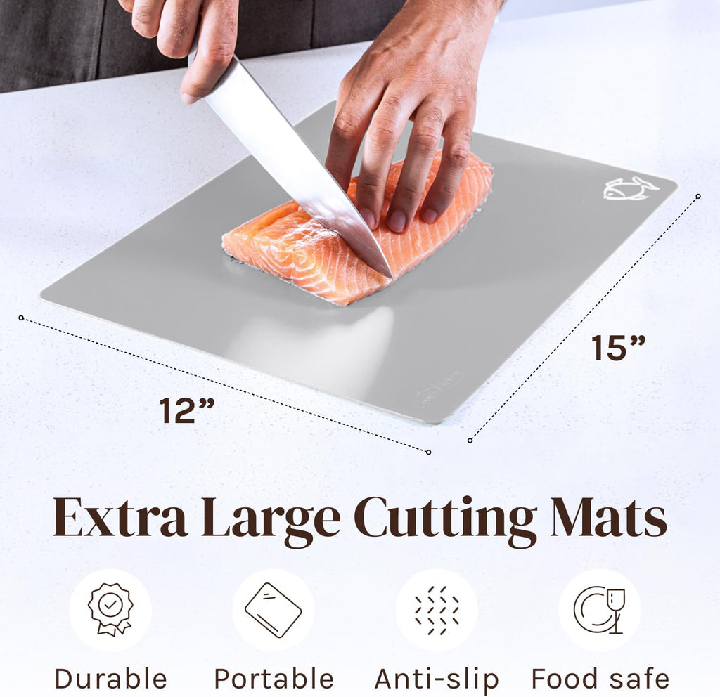 Extra Thick Flexible Plastic Cutting Board Mats with Food Icons & EZ-Grip Waffle Back, (Set of 6) Dishwasher Safe