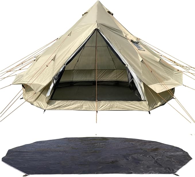 DANCHEL OUTDOOR B2A Waterproof Roomy Interior Yurt Tent, No Center Pole Bell Tent 4/8 Person Family Camping Glamping, 4 Season Hot Tents with Stove Jack 300D Oxford Nylon, 13ft/16.4ft Khaki