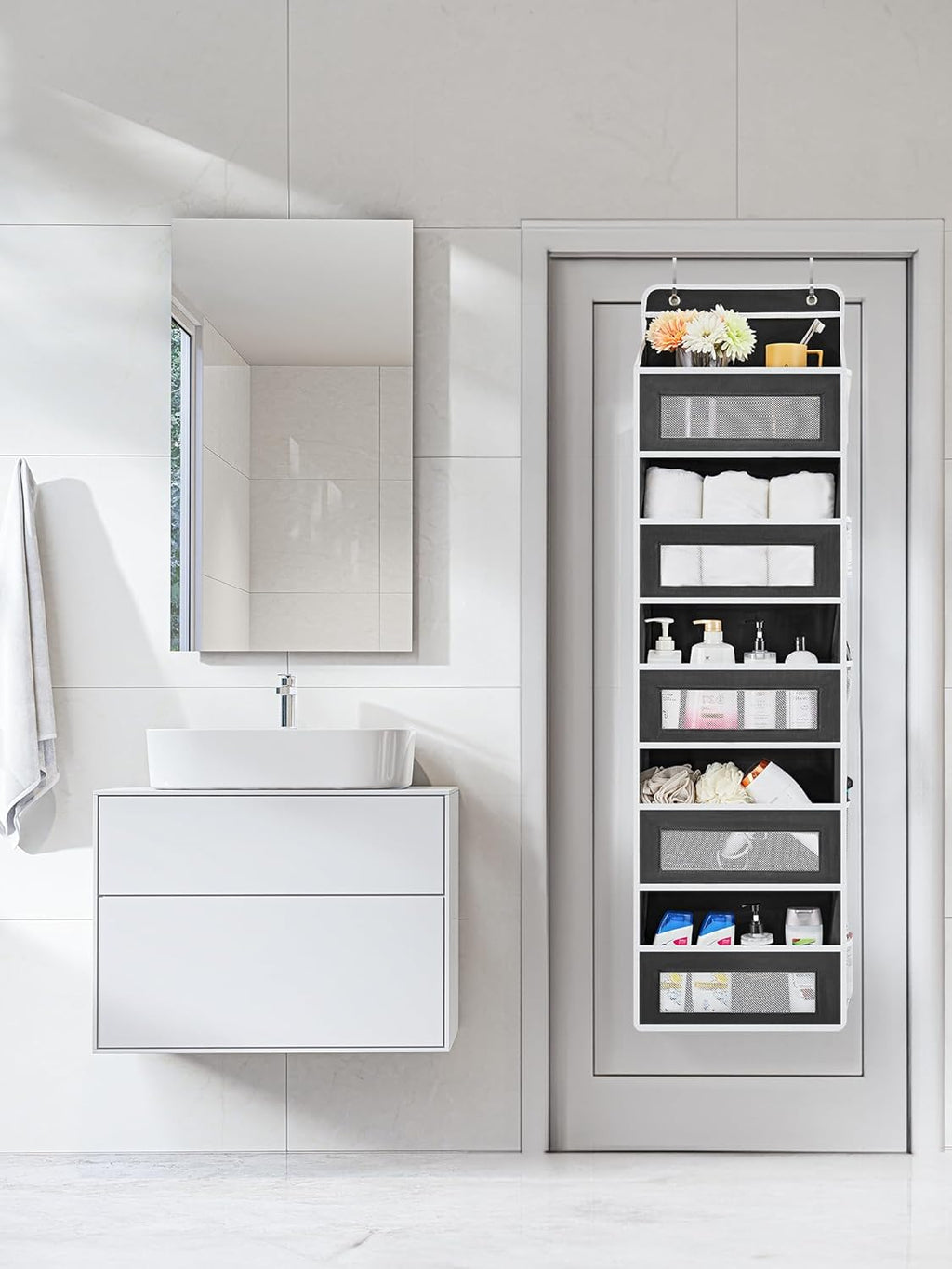 JARLINK 2 Pack Over the Door Organizer Storage, 5 Shelf Hanging Door Organizer with 5 Large Capacity Pockets, Anti Tilt 44 lb Load Behind Door Storage for Bedroom, Bathroom, Pantry, Nursery, (Black)