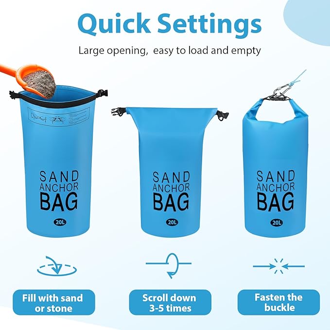 20L Sand Anchor Bag, 2 in 1 Jet Ski Anchor Kit for Float with Adjustable Buoy, Waterproof Dry Bag for Jetski, Kayak, Boat, Water Sports - Blue