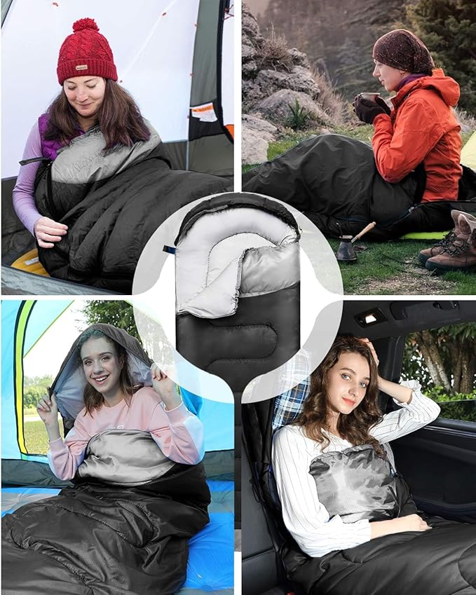 Rantizon Sleeping Bags for Adults Backpacking Lightweight Waterproof- Cold/Warm Weather Sleeping Bag for Mens Kids Boys Girls Camping Essentials Hiking Outdoor Travel Hunting with Compression Bags